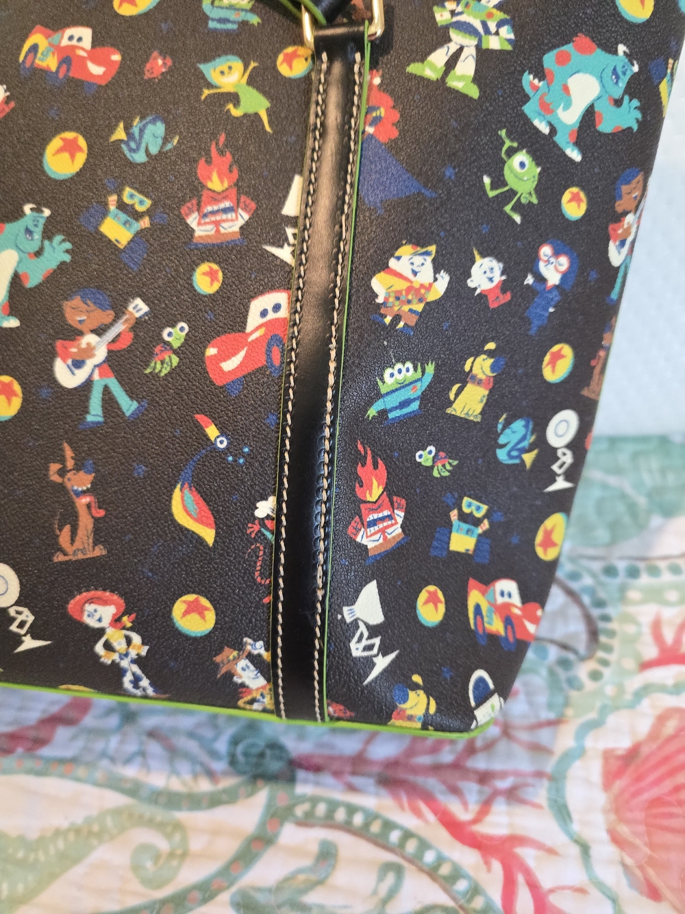 Dooney & Bourke Black Toy Story Print Tote with Neon Green Trim - Picture 6 of 14
